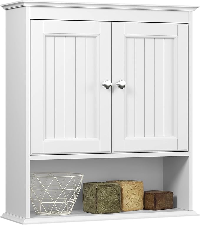 Spirich Bathroom Cabinet Wall Mounted with Doors, Wood Hanging Cabinet with Doors and Shelves Over The Toilet, Bathroom Wall 