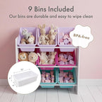 Humble Crew 9-Bin Toy Organizer – Forever Natural White/Pink/Purple/Aqua Plastic Bins, 3-Tier Storage Solution for Kids' Play