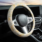 Beige Spherical Flowers Steering Wheel Cover Auto Embroidery Steering Wheel Protector, Anti-Slip, Breathable, Absorbing Sweat