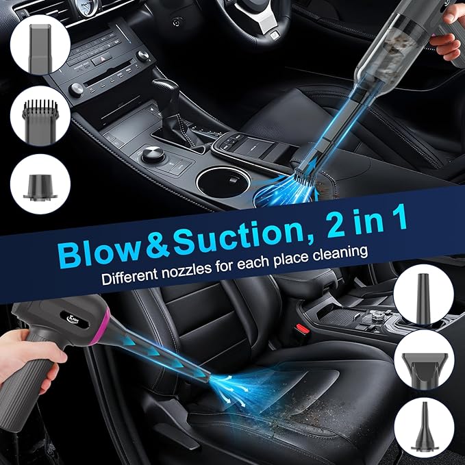KMM Handheld Car Vacuum Cleaner, 4 in 1 Vacuum Cleaner 16000Pa Air Duster, 3-Speed Adjustable 120W High Power Vacuum Cleaner 