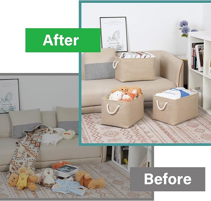 Bidtakay Large Storage Baskets for Shelves 3 Pack Fabric Storage Bins for Organizing Linen Collapsible Organizer for Closet-F