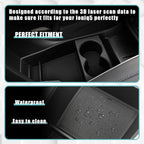 BestEvMod for Ioniq5 Lower Center Console Organizer Cup Holder Tray Storage Box Accessories with Rubber Black Trim Compatible with Hyundai Ioniq 5 2022-2024 Accessories (Lower Tray-Cup Holder Style)