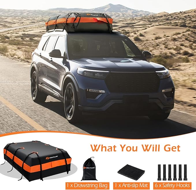 Goplus Rooftop Cargo Carrier, 21 Cubic Feet 100% Waterproof Soft Car Roof Bag for All Vehicles with/Without Rack, Includes Anti-Slip Mat, 10 Reinforced Straps, 6 Door Hooks, Storage Bag
