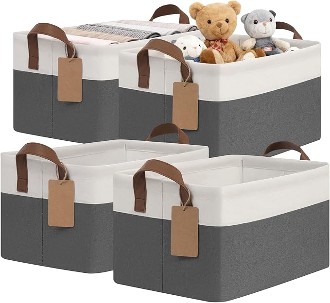 CHICVITA 4 Pack Storage Baskets for Shelves, Closet Organizers and Storage Bins with Handles, Fabric Toy Bins for Nursery Liv