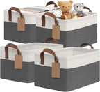CHICVITA 4 Pack Storage Baskets for Shelves, Closet Organizers and Storage Bins with Handles, Fabric Toy Bins for Nursery Liv