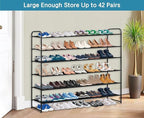 KIMBORA 6 Tier Long Shoe Rack, Wide Shoe Storage Organizer Sturdy Sneaker Shelf for Floor, Bedroom 42 Pairs (Black)
