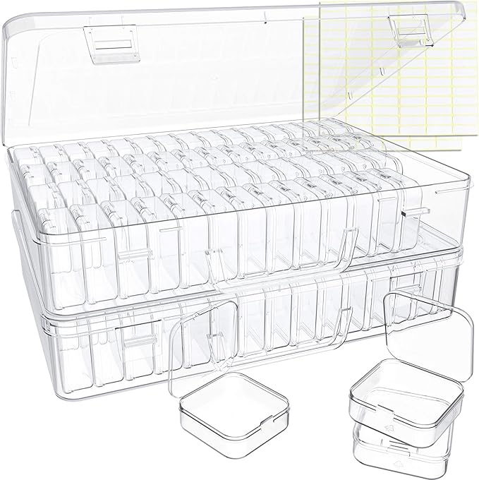 Bead Organizer Box, 120 Pack Small Clear Storage Boxes with Labels, Large Travel Craft Case with Handle, Mini Plastic Contain
