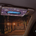 Car Sun Visor Mask Box Holder Leather Sparkling Bling Bling Multicolor Crystals Mask Cover Case & Glitter Mask Hook Clip for Women（AB Color）