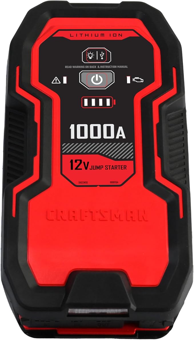 CRAFTSMAN Lithium Jump Starter and Portable Power Pack, CMXCESM263, 3-in-1, 2.4 Amp USB Port, LED Light, 1000 Amps, 12 Volt,