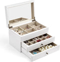 Meangood Jewelry Box Organizer for Women, 3 Layer Large Jewelry Storage Case, Rustic Wooden Jewelry Box with Mirror & Ring Tr