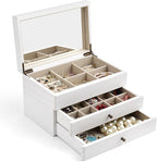 Meangood Jewelry Box Organizer for Women, 3 Layer Large Jewelry Storage Case, Rustic Wooden Jewelry Box with Mirror & Ring Tr