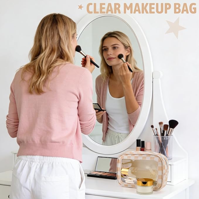YOPCDJ 3PCS Clear Toiletry Bag,TSA Approved Travel Makeup Pouch with Zipper for Cosmetics and Toiletries，Diaper Bag Organizer