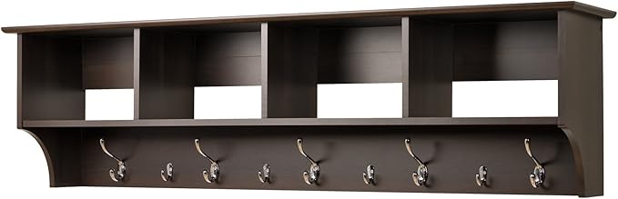 Prepac 60" Contemporary Wall Mounted Coat Rack, Coat Hooks Wall Mount with 4 Shelves, Ideal for Hallway or Entryway Storage S