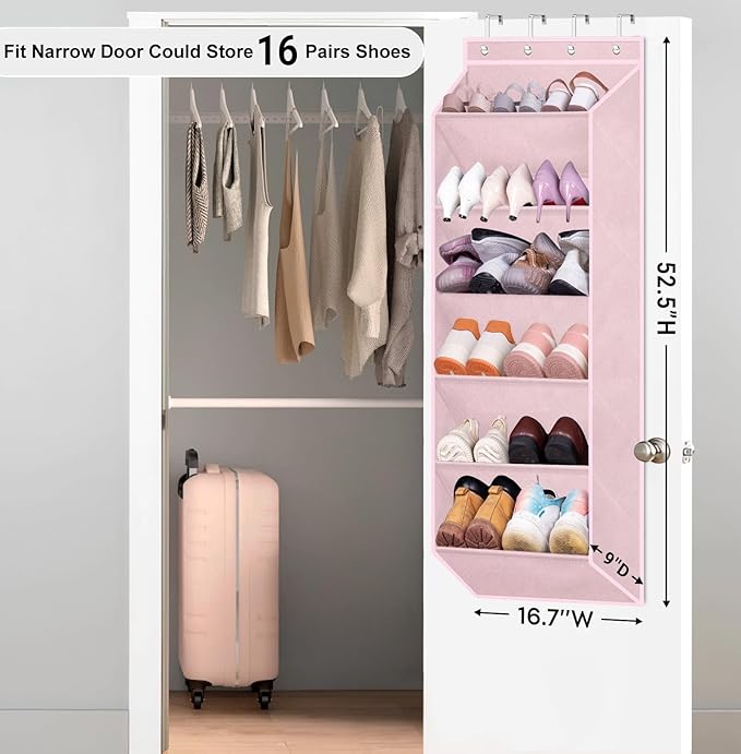 SLEEPING LAMB Over The Door Shoe Rack with Large Deep Pockets, Kids Shoe Organizer for Closet Door, Narrow Hanging Boots Stor