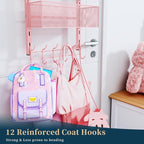 Consumest Over The Door Hooks Organizer - 4 Tier Door Coat Rack with 3 Baskets and 12 Hooks, Stainless Steel Towel Hanger for