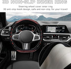 Yourkar Car Steering Wheel Cover, 15 Inch Leather D-Shaped Comfy Grip Steering Wheel Protector, Anti-Slip Steering Wheel Cove