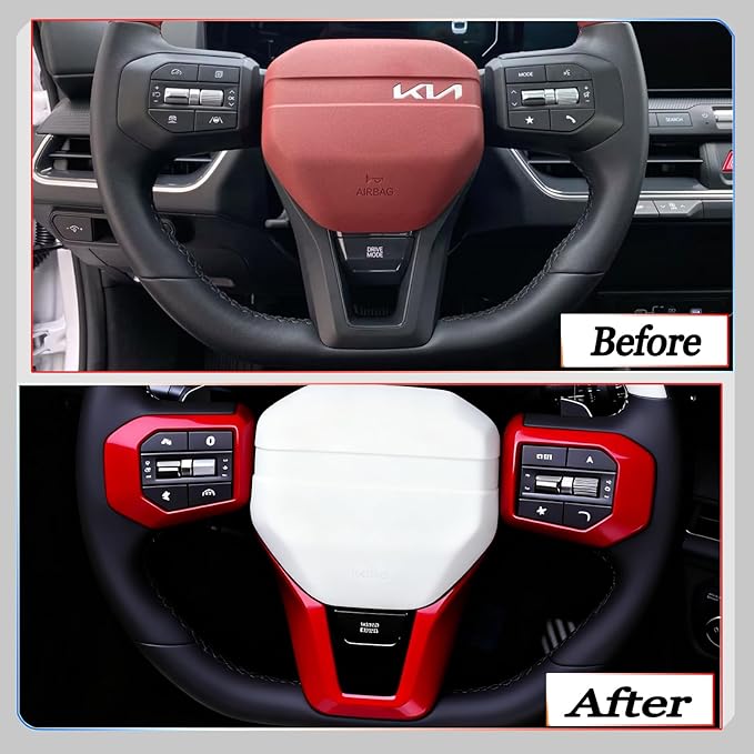 Steering Wheel Button Cover, for Kia K4 2024 2025 2026,Steering Wheel Button Panel Protection Frame Molding Trim - Wine Red(for GT-Line,GT-Line Turbo Model)