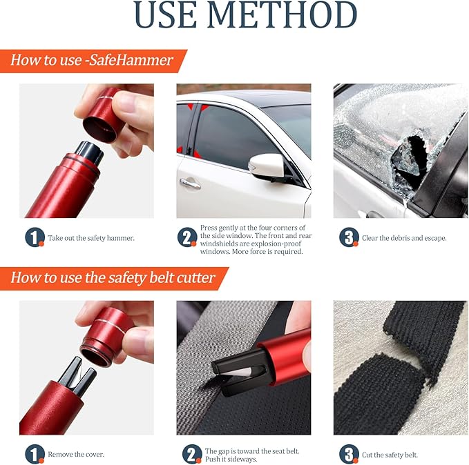 2PCS Window Breaker Seat Belt Cutter 2-in-1 Window Punch Multifunctional Auto Safety Hammer Portable Car Emergency Escape Too