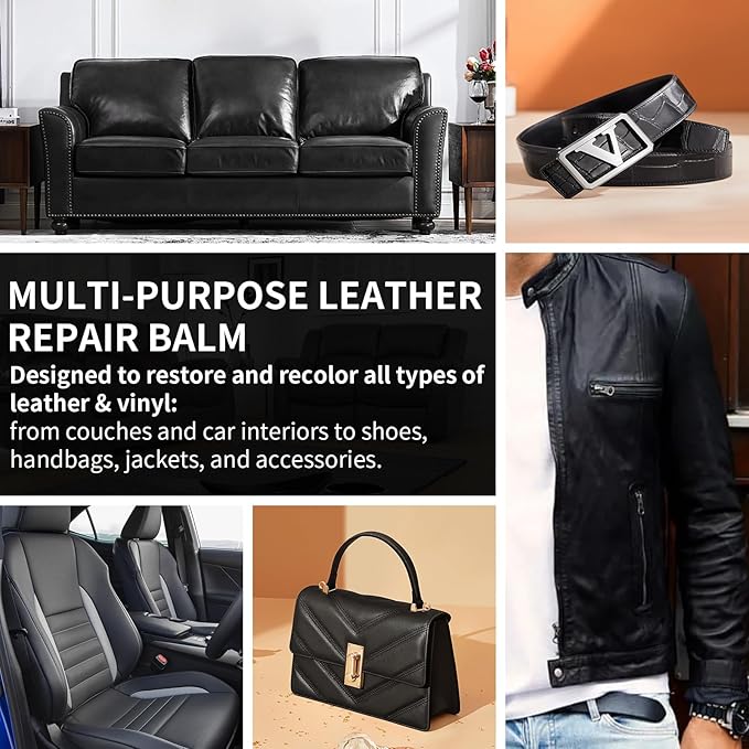 Leather Recoloring Balm and Leather Repair Kit for Furniture, Black Leather Restorer for Couches, Furniture, Car Seats, Leath