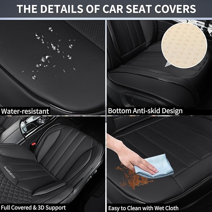 Leather Seat Covers for Cars, 2Pcs Universal Front Automotive Seat Covers, Full Coverage Waterproof Car Seat Covers for Most 
