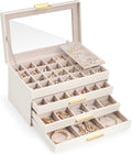 Lolalet Earring Storage Box Case with Glass Top, Large Earring Jewelry Holder Organizer Display with Drawer and Grid, Gifts f