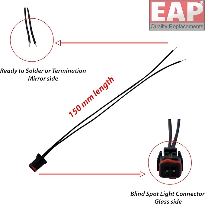 EAP Mirror Blind Spot Cable Connector With 5" Wires Compatible With BMW 2-Series 3-Series 4-Series 5-Series 6-Series 7-Series 8-Series X1 X2 X3 X4 X5 X6 X7