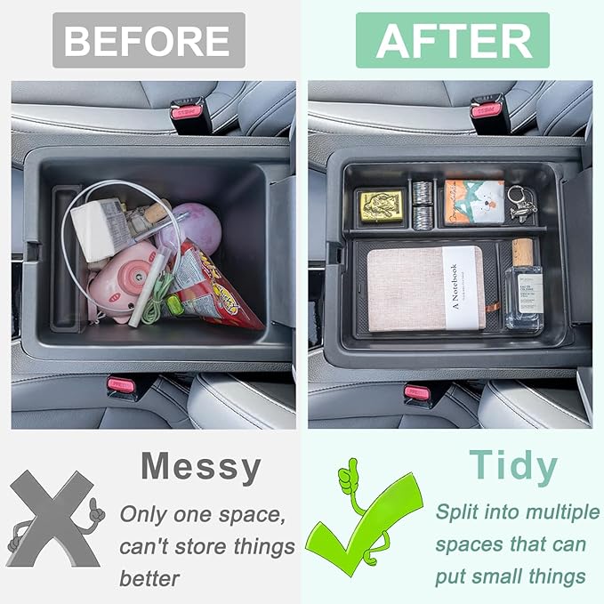 PIMCAR Center Console Organizer for 2023-2025 2026 Honda Pilot, 2024 2025 2026 Honda Passport/Ridgeline Upgrade Design Tray Accessories Interior Armrest Box Divider ABS Plastic Material-Black Trim
