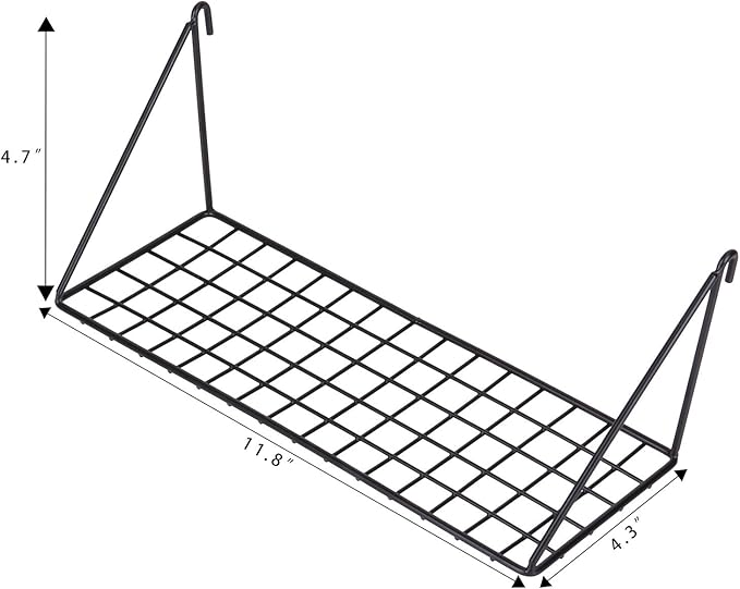 Kaforise Hanging Straight Shelf for Wire Wall Grid Panel, Small Wire Wall Organizer and Display Shelf, Size 11.8" X 4.3",Blac
