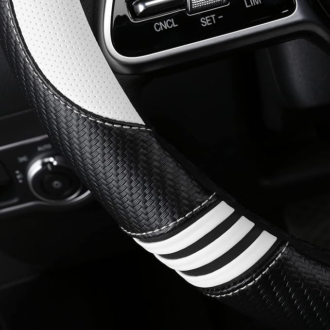 HighnessHwoo Car Steering Wheel Covers for Women Padded Carbon Fiber PU Leather Cute Auto Interior Accessories for Vehicle, S