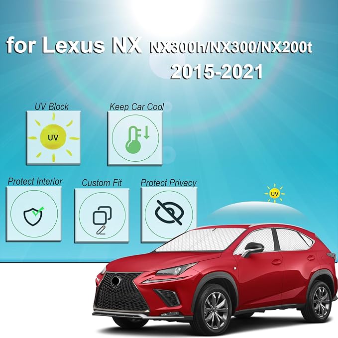 KMF 8pcs Thicken Sun Shades for Lexus NX 2015-2021 Accessories, Custom Fit Windshield Sunshade Full Car Window Covers for Side Rear, UV Block and Privacy Blackout for Camping