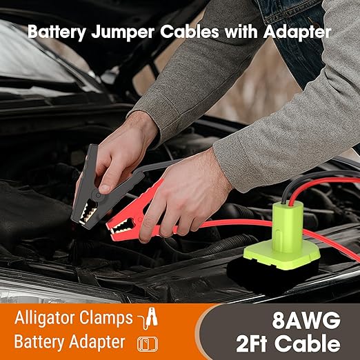 Jumper Cables for Car with Adapter Compatible with Ryobi 18V ONE+ Batteries, Silicone Wire 8AWG 2FT Alligator Clips Automotive Jump Starter Jumper Cables for Jump Starting Car or Tool Batteries