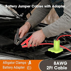 Jumper Cables for Car with Adapter Compatible with Ryobi 18V ONE+ Batteries, Silicone Wire 8AWG 2FT Alligator Clips Automotive Jump Starter Jumper Cables for Jump Starting Car or Tool Batteries