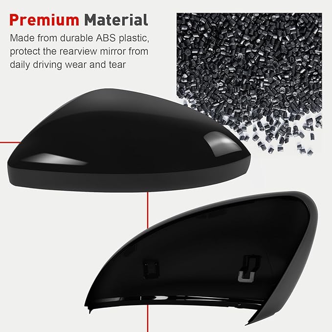 Left Driver Side Mirror Cap Compatible with Volkswagen Jetta 2019-2025, Door Rearview Mirror Cover Fit for Jetta US Version Without Turn Signals Replace 17A857537AGRU 17A857537GRU - Glossy Black
