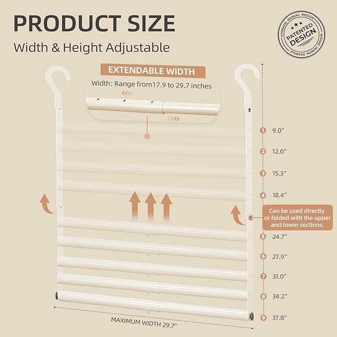 STORAGE MANIAC Adjustable Closet Rod Extender - Heavy Duty Space-Saving Clothes Hanging Bar, 1 Pack White