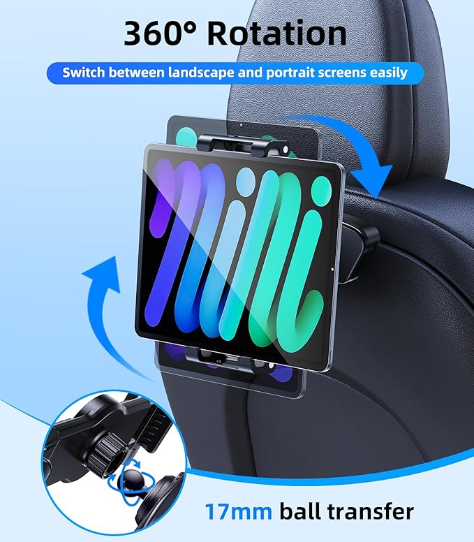 Magnetic iPad Tablet Mount for Tesla Model 3(Highland) Model Y(Juniper) 2025 2024 2023 2022 2021, Back Seat Headrest Accessories Phone Holder with Hooks, Fits 4.7-12.9" Pro Air Mini iPhone