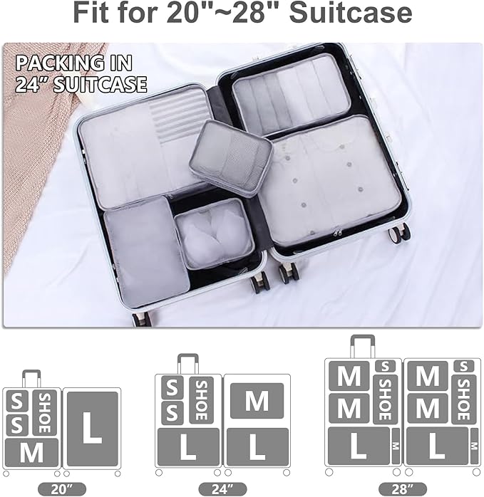 Packing cubes for Travel, CALACH Luggage Organizer Bags 6 Set Packing Cubes for Suitcases Travel Essentials for Carry on Mesh