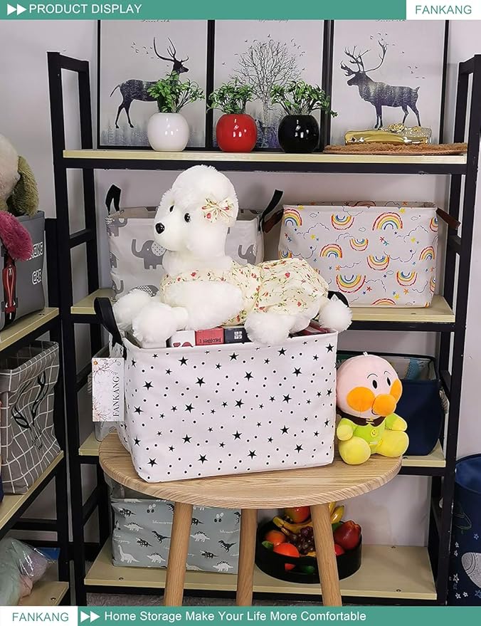 FANKANG Storage Basket,Nursery Hamper Canvas Laundry Basket Foldable with Waterproof PE Coating Storage, Office, Bedroom, Clo