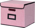 Large Square Storage Bin with Lid, Foldable Organizer Box with Handles & Label Design, for Office, Closet, Home, Documents, P