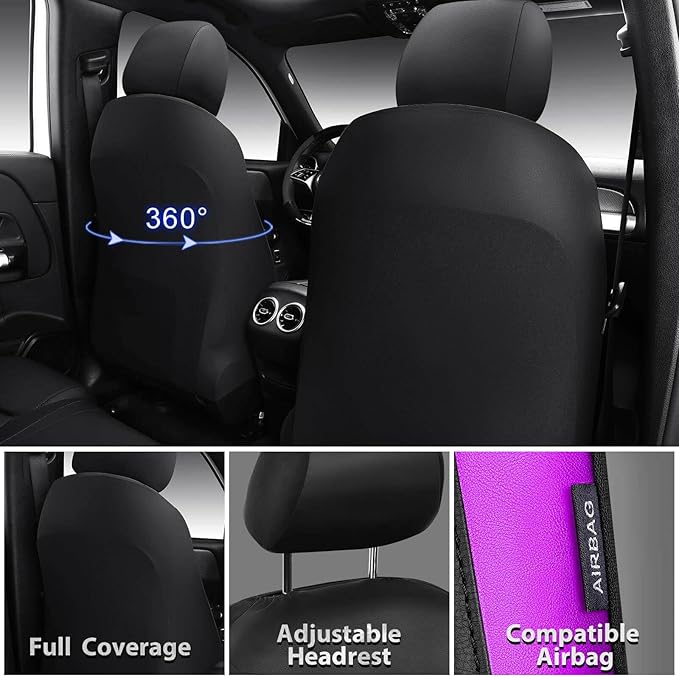 CAR PASS Memory 3D Foam Car Seat Covers Full Set,Breathable Mesh Thick Seat Covers for Car,Purple Metal Film Leather Seat Cov
