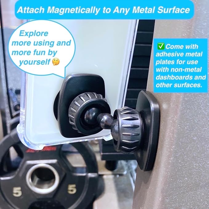 Dual Magnetic Phone Holder Mount for Gym, [Upgraded Metal Joint] Gym Magnetic Phone Holder [Pocket Size] Compatible with All Smartphones
