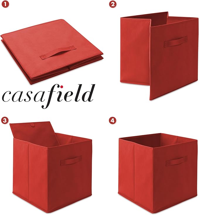 Casafield Set of 6 Collapsible Fabric Cube Storage Bins, Red - 13" Foldable Cloth Baskets for Shelves, Cubby Organizers & Mor
