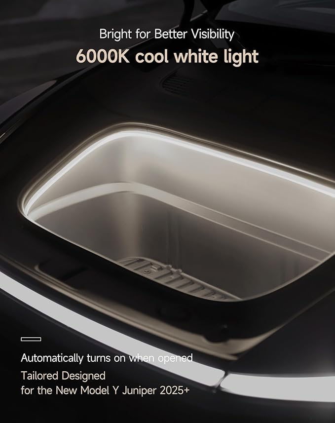 TPARTS Frunk LED Light Strip for Tesla Model Y Juniper 2025, Flexible Silicone Waterproof Interior Lighting Bar, Tool-Free Installation Front Trunk Accessories Ambient Lights (Cool White Light)