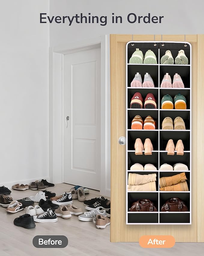 ULG Over The Door Shoe Organizer with 16 Large Pockets, Hanging Shoe Rack for Closet Door, Space Saving Shoe Storage for Boot
