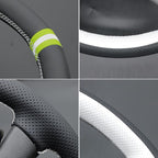 MEWANT Hand Stitch Steering Wheel Cover for Chevy Silverado 1500 Avalanche Black White Faux Leather Steering Wheel Wrap