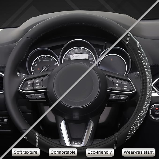 West Llama Car Steering Wheel Cover for Mazda 3,5,6,CX-3,CX-5,CX-30,CX-50,CX9,CX-9,MX-5 Miata,CX-7,RX-8,14.5-15 inches(Diamon