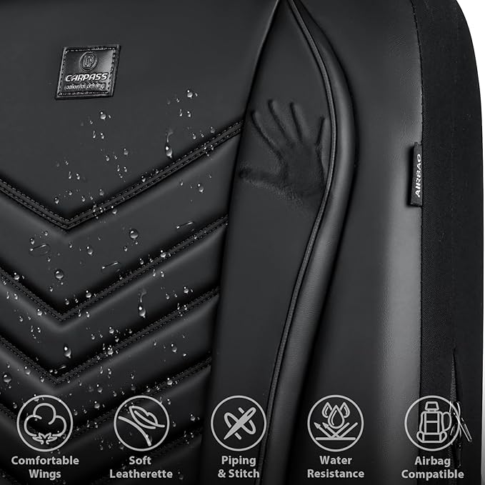 CAR PASS 3D Foam Faux Leather Car Seat Covers Front Seats,Waterproof Leather Front Seat Cover for Cars,Luxury Universal Fit f