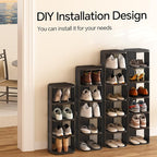 Kitstorack Stackable 16-Tier Shoe Rack for Closet & Entrance - Tall, Narrow, Vertical Shoe Stand - Plastic, Free Standing - I