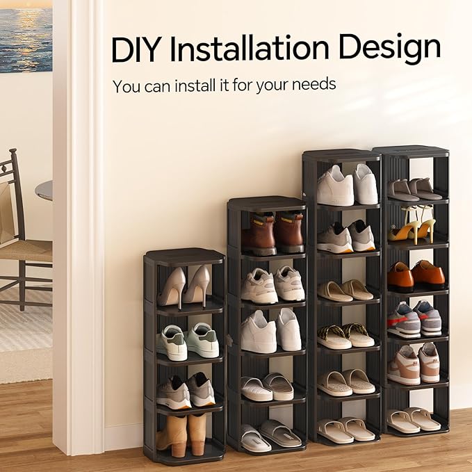 Kitstorack Stackable 16-Tier Shoe Rack for Closet & Entrance - Tall, Narrow, Vertical Shoe Stand - Plastic, Free Standing - I