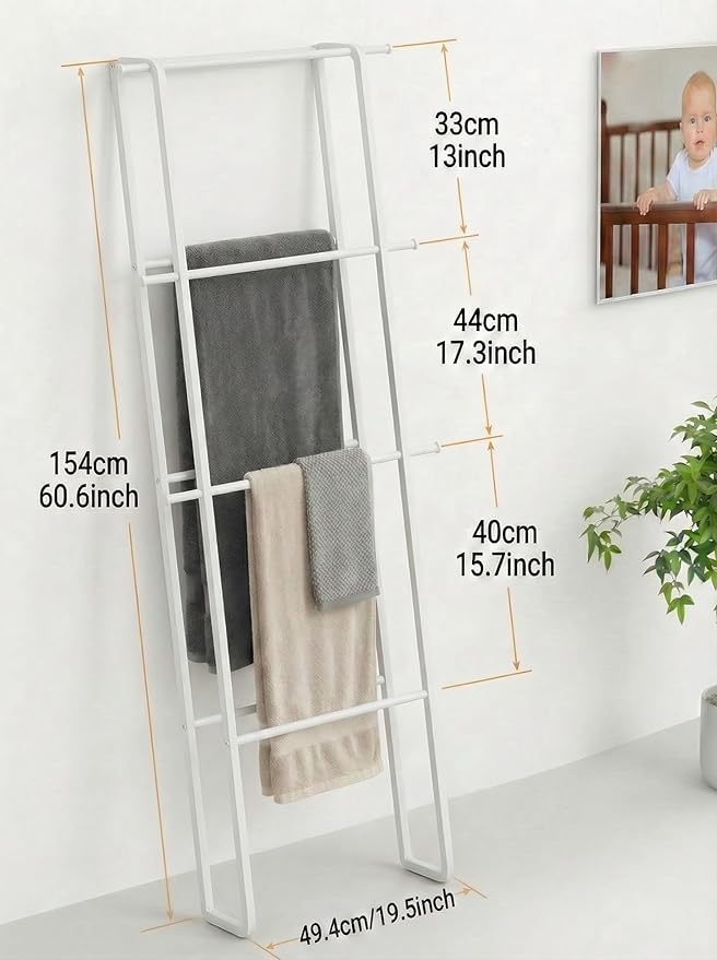 CANYAVE Metal Leaning Ladder Towel Rack, 4-Tier Blanket Stand for Bathroom Living Room, No Drilling Quilt Storage Organizer