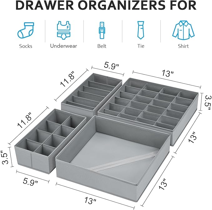 Drawer Organizer Clothes - Foldable Underwear Organizer and Sock Organizer, Bra organizer Fabric Dresser Drawer Organizer Div